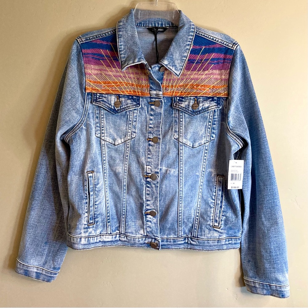 NEW Driftwood Summer Solstice Trucker Jean Jacket Sun Embroidered Medium Wash M - Picture 3 of 16